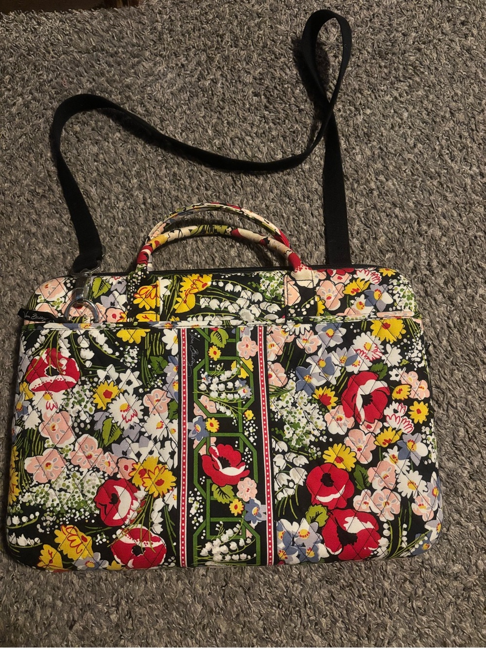 Vera Bradley Black Floral Quilted Laptop Tote